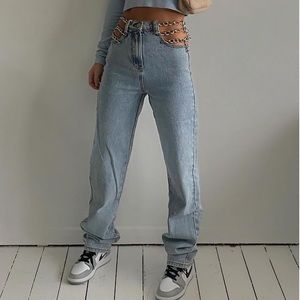 Side chains straight leg jeans